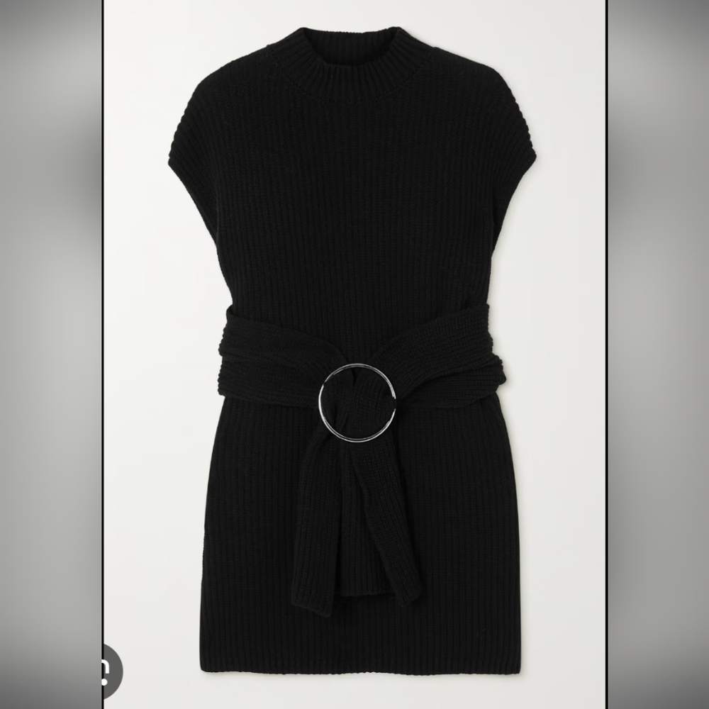 Ribbed knit belted tunic
